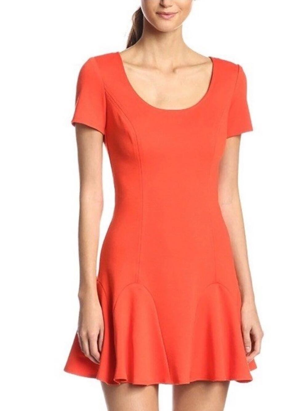 Trina Turk Womens Faith Ponte Flare Mini Dress Short Sleeve Orange size Small